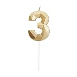 UVTQSSP Nummer 3 Gold Kerzen 7 cm großer Glitzer 3D-Rautenform Alles Gute zum Geburtstag...