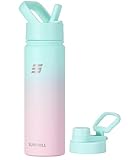 SUNWILL Trinkflasche mit Strohhalm Edelstahl, Wasserflasche Isoliert 650ml, Auslaufsicher...
