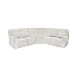 7-teiliges Ecksofa-Bezug-Set, Stretch-Samt, weich, stilvoll, für 5-Sitzer-Sofa, Weiß