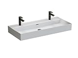 Aqua Bagno | Doppelwaschbecken Keramik, Doppelwaschtisch, eckiges Aufsatzwaschbecken,...