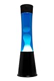 FISURA - Weiße und blaue Lavalampe. Schwarzer Sockel, blaue Flüssigkeit und weiße Lava....