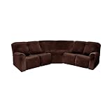 Stretch-Samt-Liegestuhl-Set, weicher Schonbezug für 5-Sitzer-Ecksofa, Braun