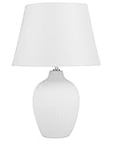 Klassische Tischlampe Lampenschirm aus Leinen keramischer Lampenfuß weiß...