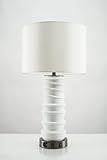 YHKHAR Moderne weiße Keramik-Tischlampe mit weißem Schirm, USB-Anschluss und Steckdose...