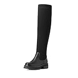 DREAM PAIRS Damen Over-The-Knee-Stiefel Oberschenkelhohe Frau Stiefel Gestrickter Schaft...