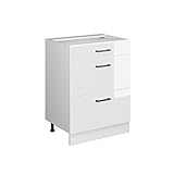 Vicco Küchenunterschrank R-Line, Weiß Hochglanz/Weiß, 60 cm mit Schubladen, ohne...
