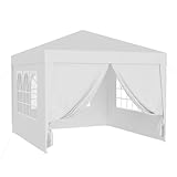 Wiltec Pavillon 3 x 3 m in Weiß mit UV-Schutz 50+, Gartenpavillon mit abnehmbaren Seiten,...
