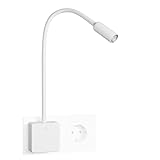 ENUOTEK Weiß LED Steckdosenlampe Nachttischlampe Strahler Leseleuchte Dimmbar...