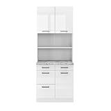 Vicco Küchenblock R-Line, Miniküche, Weiß Hochglanz, 80 cm, AP Marmor