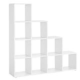 VASAGLE Bücherregal mit 10 Fächern, Regal offen, Stufenregal, Ordnungssystem für Deko,...