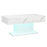 KEEPREAPER Couchtisch Wohnzimmertisch Hochglanz, Sofatisch mit LED Beleuchtung...
