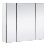 Yaheetech Spiegelschrank Badezimmerschrank mit 3 Spielgeltüren Aufbewahrungsschrank...