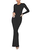 REORIA Damen Sexy Lounge Kleid mit Rundhalsausschnitt Elegante langärmlige gerippte...
