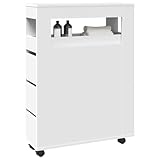 ShGaxin Badschrank Schmal mit Rollen Weiß Holzwerkstoff, Bad Kommode, Badezimmer Möbel,...