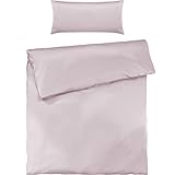 Pure Label Mako Satin Bettwäsche rosa 135 x 200 cm mit Kissenbezug 40 x 80 cm aus 100%...