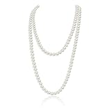 TSHAOUN Perlenkette weiß 150 cm 1920s Gatsby Kostüm Accessoires Lange Perle...