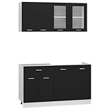 vidaXL 4-TLG. Küchenzeile Lyon Schwarz Holzwerkstoff, Küchenschrank-Set, Küchenschrank,...