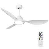 reiga 132cm Weißer Deckenventilator mit Dimmbarer Beleuchtung und Fernbedienung Leiser, 3...