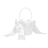 Elfenbein Blumenmädchen Korb mit Perle Henkle, Satin Blume Korb für...