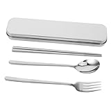 BESTonZON Edelstahl Besteckset mit Essstäbchen Löffel und Gabel Tragbares Reisebesteck...