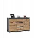 VBChome Kommode mit 3 Schubladen und 2 Türen 120 x 35 x 75 cm Graphitfarbe...