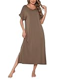 Litherday Nachthemd Damen Lang Nachtwäsche 95% Baumwolle Nachtkleid Rundhals...