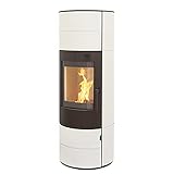 Kaminofen München XL Stahl Creme weiß Style 7kw Speicherofen Panoramatür...