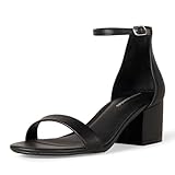 Amazon Essentials Damen Sandale mit Absatz und Zwei Riemchen, Schwarz Kunstleder, 47 EU