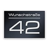 Hausnummer Anthrazit mit Gravur Straßenname und Nummer personalisiert Hausnummernschild...