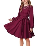 GRACE KARIN Mädchen Casual Puff Langarm Kleid Elegant Spitze Rundhals A-Linie...