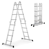 Juskys Aluminium Multifunktionsleiter 4x4 Stufen - 4,7 m Länge klappbar - Leiter 4-teilig...