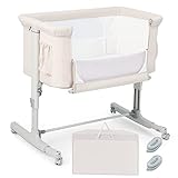 FANTASK 3 in 1 Beistellbett & Babywiege & Reisebett, 5-stufig Höhenverstellbares...