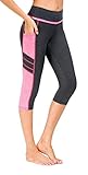 Flatik Damen Netzoberfläche Sport Gym Yoga Laufen Fitness Leggings Hose, Grau Pink(3/4...
