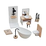 1/12 Puppenhaus Möbel Holz Badezimmer Set, Miniatur Möbel, Puppenhaus-Zubehör für...