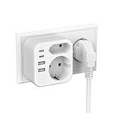 Doppelstecker für Steckdose,JSVER Steckdosenleiste mit USB 2Fach Steckdosenadapter(3680W...