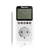 KETOTEK Tag Nacht Thermostat Steckdose Digitaler Temperaturregler mit 3M Fühler Timer...