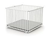WEBABY - Laufstall Baby Faltbar Holz mit rollen und matte 100x100 Weiß |...