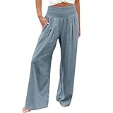 Leinenhose Damen Hosen, Wide Leg Hose Damen, Palazzo Hose, Sommerhose Hohe Taille Mit...