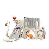 hoopyosms Kinder Rutsche mit Klettergerüst, Basketballkorb und Tunnel,...