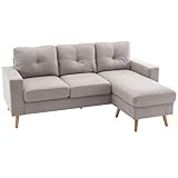 HOMCOM Ecksofa L-Form Sofa mit 3 Kissen, Eckcouch mit Knopfheftung, Leinenoptik, Couch...