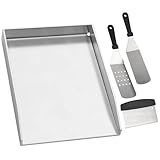 WELL GRILL Plancha Grillplatte Edelstahl mit Grillspachtel Schaber set, 30x40 cm...