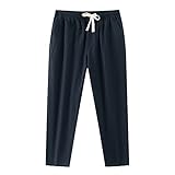 Herren Leinenhose Elastischer Bund Atmungsaktiv Leicht Komfortabel Loose Fit Sommerhose...