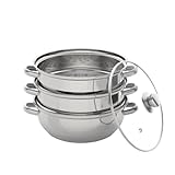 KANBCNG 3 Lagiger Edelstahl Dampfkocher, 28 cm Dampfgarer Topf mit Transparenter...