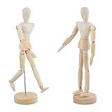 Relaxdays Gliederpuppe 2er Set, Holzpuppe, 20 cm Zeichenpuppe, bewegliche...