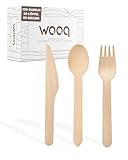 wooq Premium Holzbesteck Set 200-teilig aus Birkenholz (100 Holzgabeln, 50...