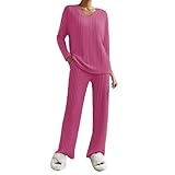 Damen-Overall für den Winter, elegant, 2-teilig, warmer Strickanzug, Hose mit weitem Bein...
