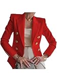 OMZIN Damen Langarm Doppelreihig Military Style Blazer Business Cropped Einfarbig Jacken...