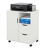 SoBuy FBT105-W Druckertisch mit 2 Schubladen und 1 Tür Aktenschrank Rollcontainer...