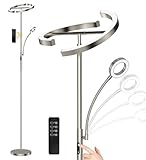 ANTENLICHT Stehlampe Dimmbar LED KAKA- | Silber-Stehleuchte 20W mit flexibler 7W Leselampe...