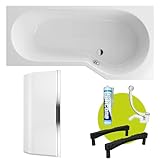 ECOLAM Badewanne Duschbadewanne Be Spot 160x80 cm rechts + Glasabtrennung | Set Acrylwanne...